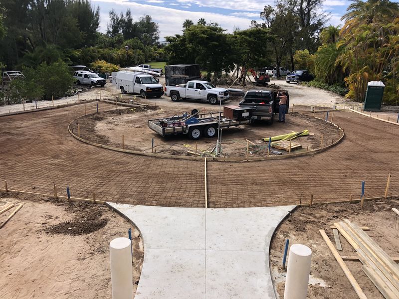 Reinforced sub-grade and forms for the circular estate driveway
